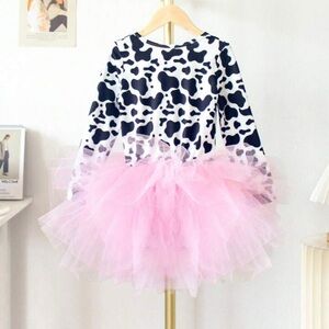 Cow Print Dress with Pink Tulle Skirt